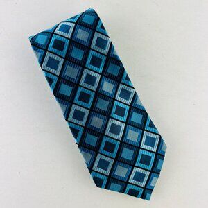 Croft & Barrow Geometric Blue Boxes 100% Silk Necktie Tie